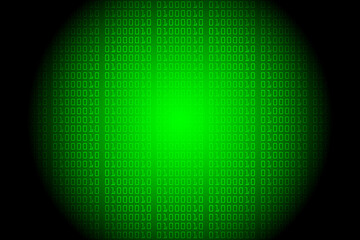 Green digital binary data and business graphics background.