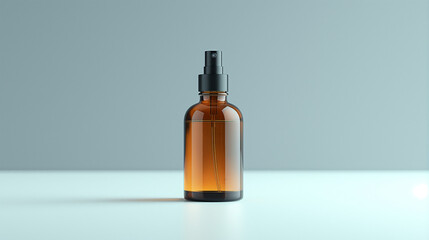 Fototapeta premium cosmetic amber glass bottle with sprayer on white background natural organic perfume packaging design.
