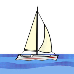 Sailing yacht pop art style PNG illustration. Comic book style imitation