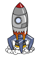 Cartoon rocket launch pop art style PNG illustration. Comic book style imitation