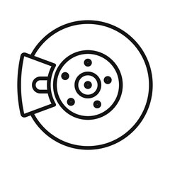 Car brake disk with caliper icon Black line art vector