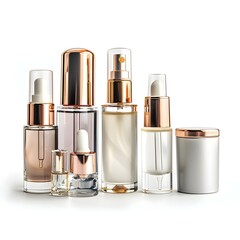 Elegant Cosmetic Bottles with Luxury Skincare Products on White Background