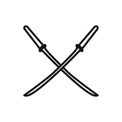 Crossed swords heraldic icon Black line art vector