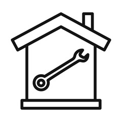 House with wrench repair icon Black line art vector