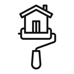 House with roller for painting icon Black line art vector