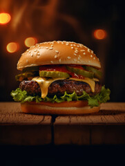 hamburger on a wooden background