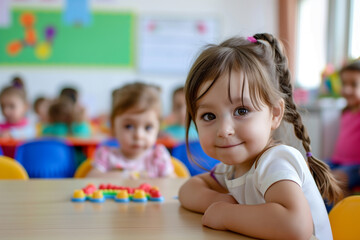 Fototapeta premium Photography of children portrait from Bulgaria in a preschool or kindergarten class.