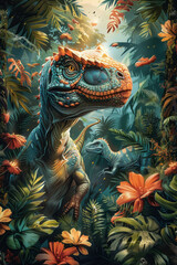 Fototapeta premium dinosaurs at edges in circle, blank white in the center of the page, white background,generative ai