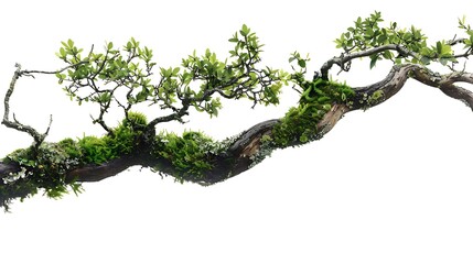 Branch with Moss and Green Leaves