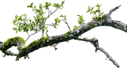 Fototapeta premium Branch with green leaves and moss