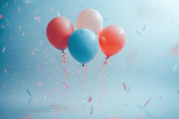 Fototapeta premium A minimalist celebration with a few balloons and streamers set against a clean, open background, capturing the essence of joy in simplicity.