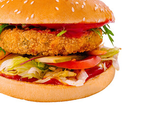 Crispy chicken burger isolated on white