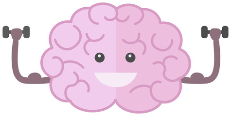 Brain training flat style PNG illustration. Colorful cartoon powerful brain.