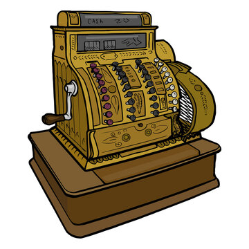 recommend clip art: Vintage retro cash machine pop art style PNG illustration. Comic book style imitation