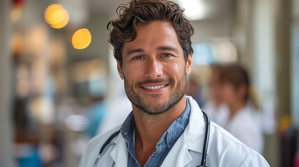 Fototapeta premium Smiling Male Doctor In White Coat At Hospital