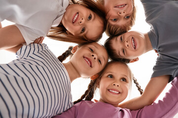 Group of cute little children indoors, bottom view