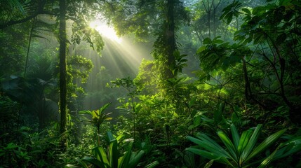 Fototapeta premium August in the Southeast Asian Jungle: A Lush Green Oasis of Flora and Fauna Amidst Tropical Adventure