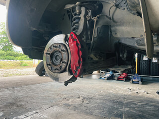 car brake disc that has deteriorated from heavy use The brake disc is scratched. and should be maintained
