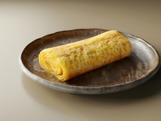 Delicate Japanese Style Rolled Omelet Presented on Minimalist Ceramic Plate