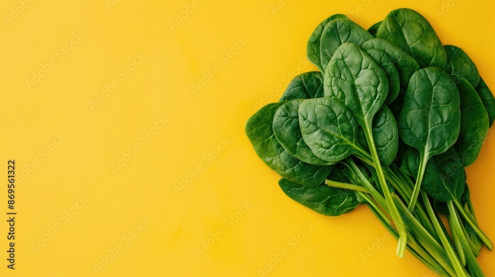 Canvas Prints Fresh green spinach leaves arranged on yellow background - Canvas Prints