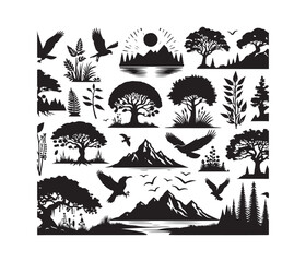 Nature vector art graphic resources silhouette vector style, white background