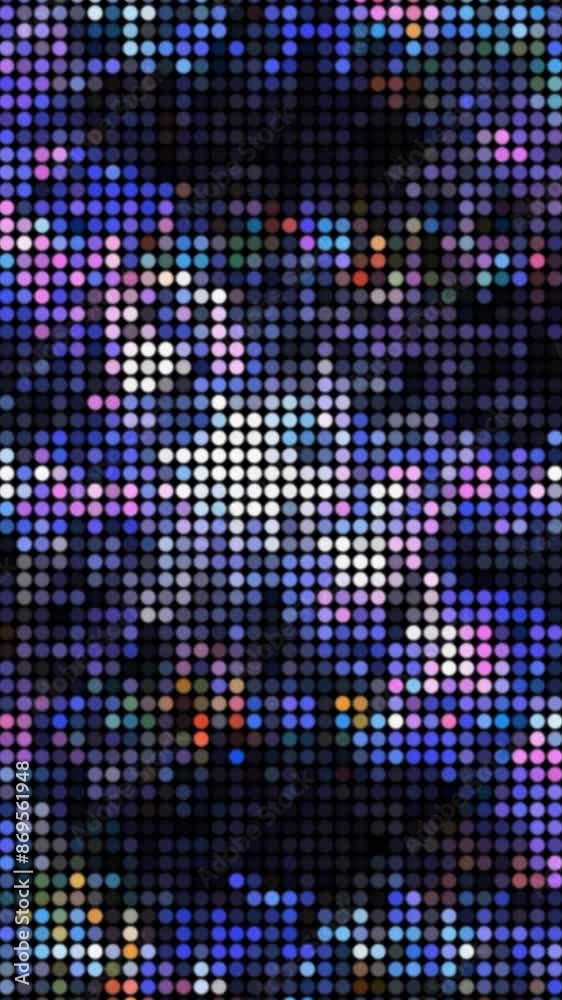 Poster purple pixelated background imitating digital waterfall, seamless loop. design. glowing pattern with