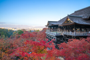 Beautiful Autumn landscape. Kiyomizu-dera Templeduring Autumn season at Kyoto,Japan. Kiyomizu-dera Temple is the famous landmark and travel attraction of Kyoto.