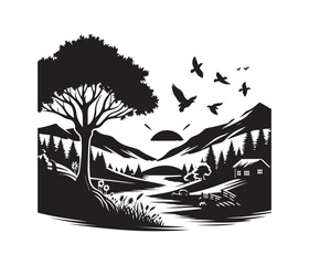 Obraz premium Nature vector art graphic resources silhouette vector style, white background