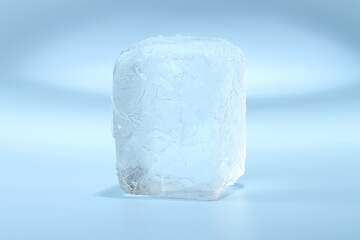 Obraz premium Cube of clear ice on light blue background