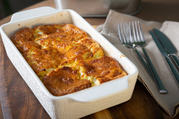 Airy baked omelette on the table