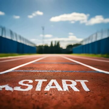 A running track with the text START on the road symbolizing a new beginning in life motivation and fitness concept