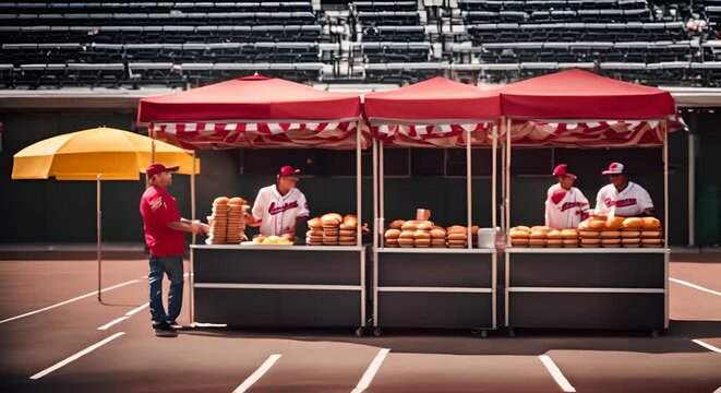 Hot dog vendor at a baseball game.