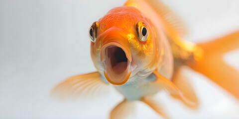 A comical goldfish with a surprised expression isolated on a white background. Concept Comical, Goldfish, Surprised Expression, White Background, Isolated