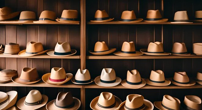 Interior of a hat store.