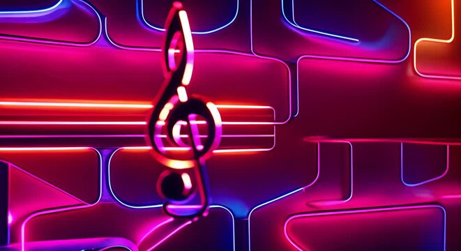Music treble clef with neon lights.