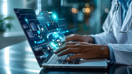 Patient Utilizing Virtual Healthcare Consultation Platform on Laptop Device