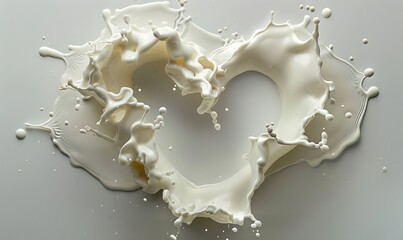 Obraz premium Dynamic Milk Splashes Forming a Heart Shape, Cut Out on White