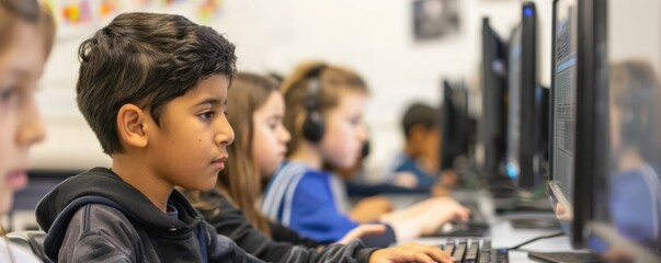 Fototapeta premium Girl and robot collaborating on text creation. Modern technology and education, ideal for illustrations about artificial intelligence and learning.