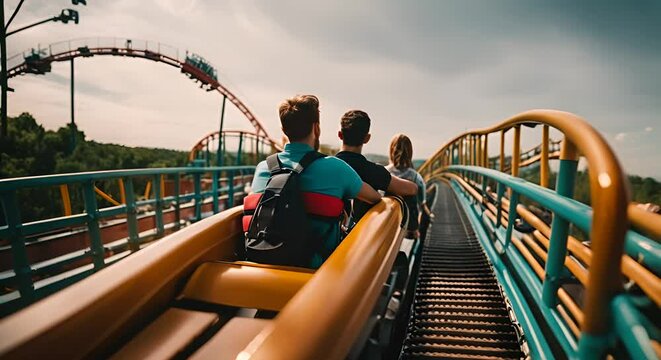 People enjoying on a roller coaster.