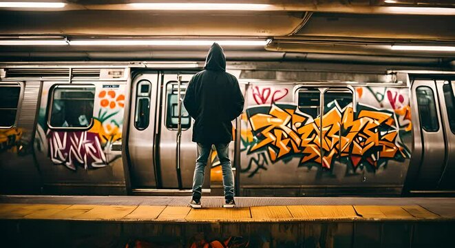 Graffiti man in the subway.