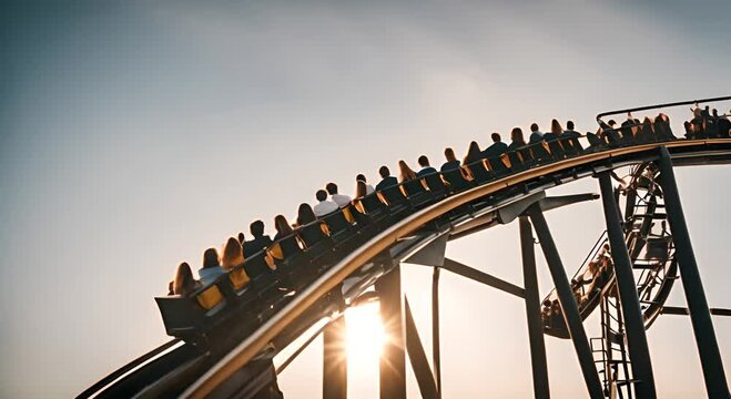 People enjoying on a roller coaster.