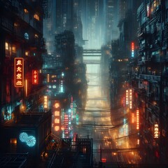 Futuristic Cyberpunk Skyline Neon Lit Urban Landscape of Tomorrow  Microstock Image