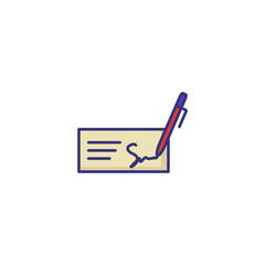 Money check line icon. Checkbook, pen, signature. Finance concept. Can be used for topics like banking, payment, investment