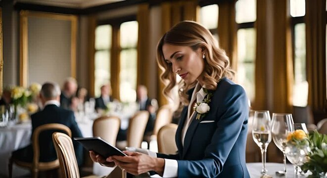 Woman wedding planner preparing a wedding.