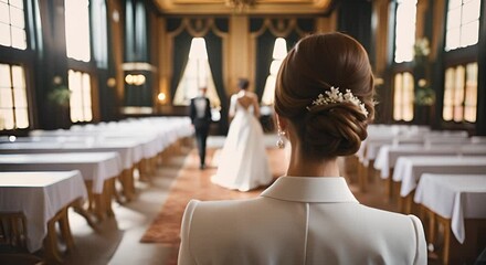 Woman wedding planner preparing a wedding.