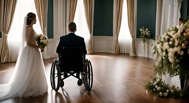 Person in a wheelchair at a wedding.