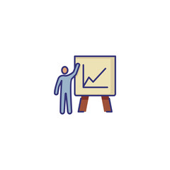 Speaker holding presentation line icon. Graph, analytics, office board. Meeting concept. Can be used for topics like business, marketing, reporting