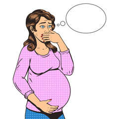 Pregnant girl comic book pop art retro style PNG illustration. Pregnant girl. Comic book style imitation. Vintage retro style. Conceptual illustration