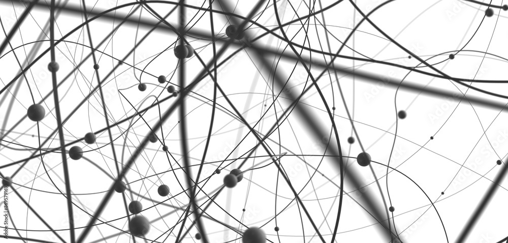 Aufkleber Big data visualization. Network connection structure with chaotic distribution of points and lines. 3D rendering.