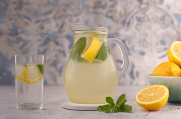 natural homemade lemonade and fresh lemons